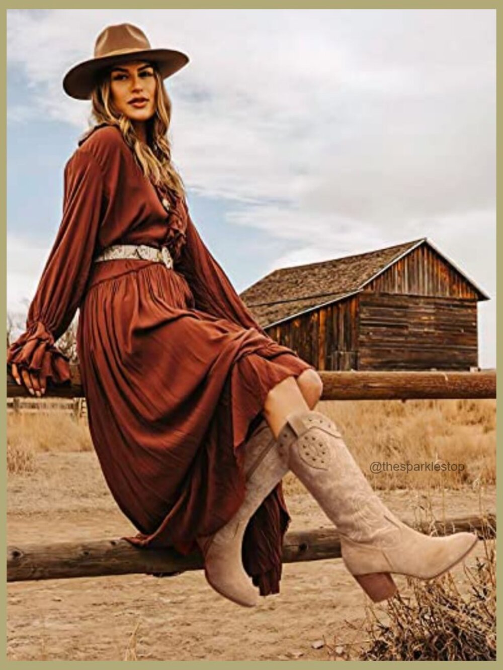 Mid Calf Cowboy Boots with Embroidered Detail & Chunky Heel - Picture 2 of 7